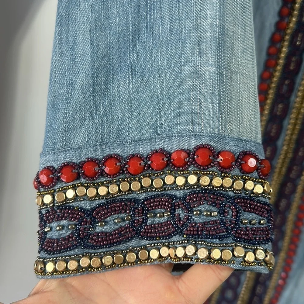 NWT Soft Surroundings Morena Duster denim jewel beaded boho long cardigan Medium - Picture 11 of 13